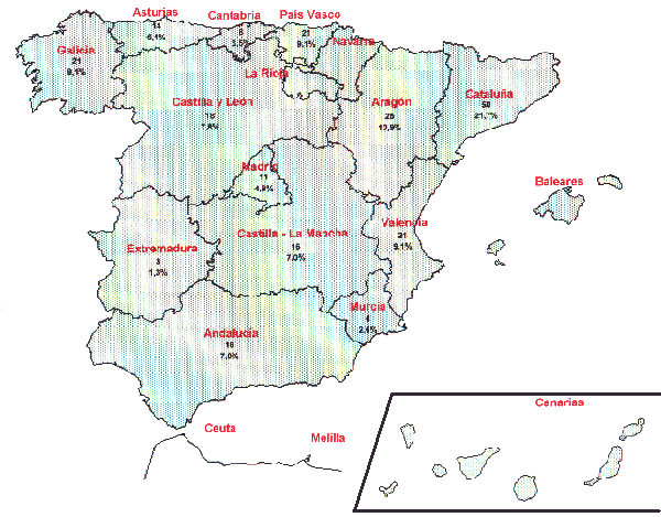Mapa de Distribución de Accidentes por Comunidades Autónomas. Comparativa Interanual