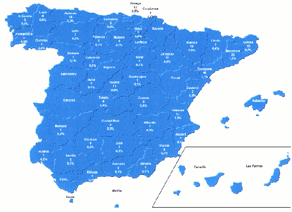 Mapa de Distribución de Accidentes por Provincias. Comparativa Interanual
