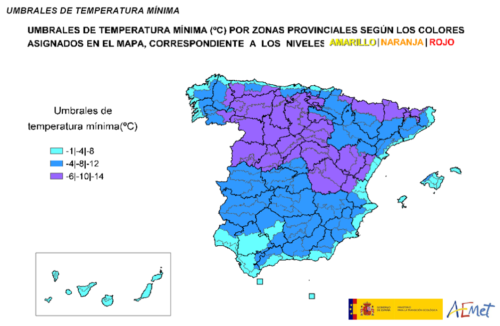 Imagen del mapa Umbrales de temperatura mínima