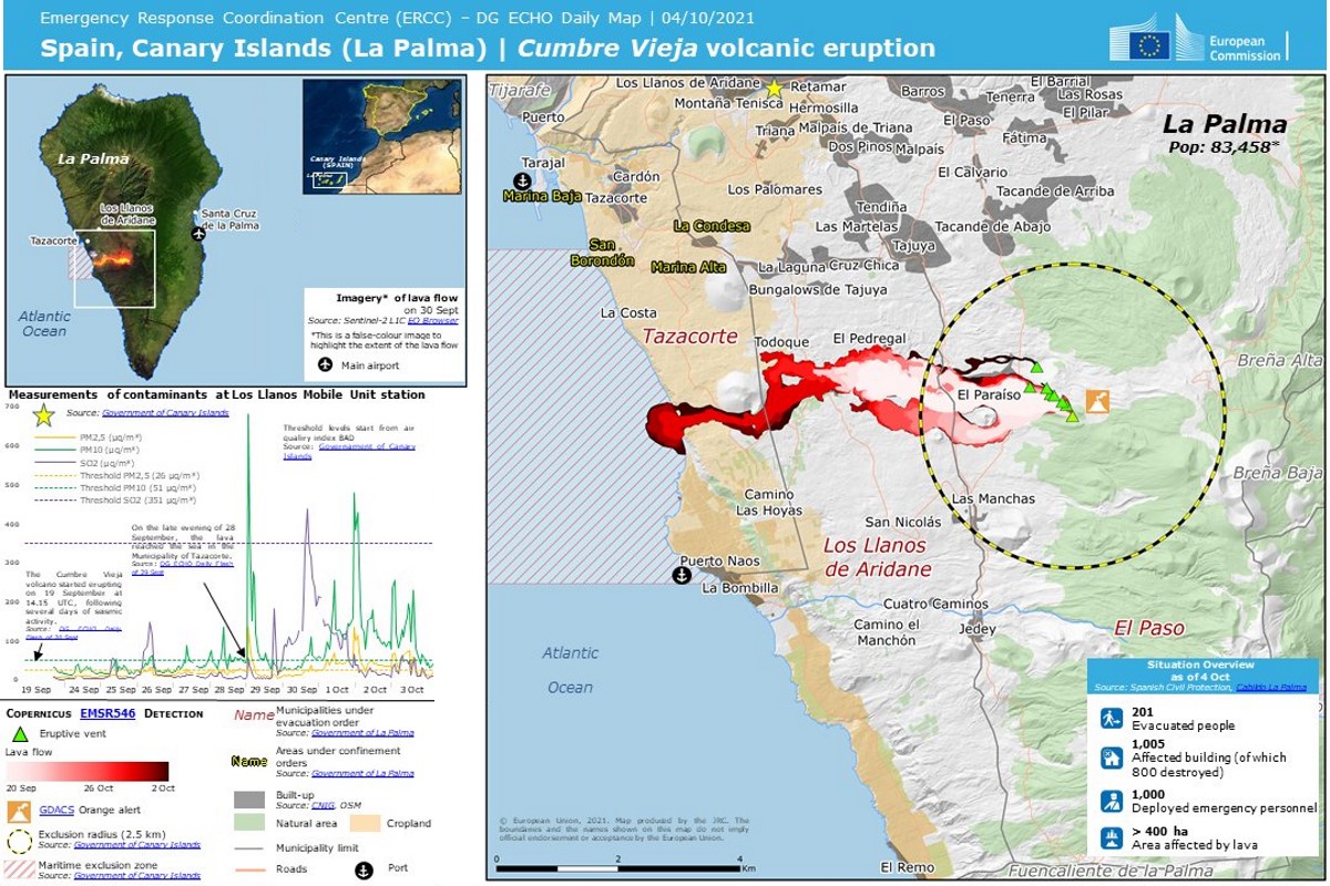 Mapa de la erupción volcánica de Cumbre Vieja en La Palma 04/10/2021
